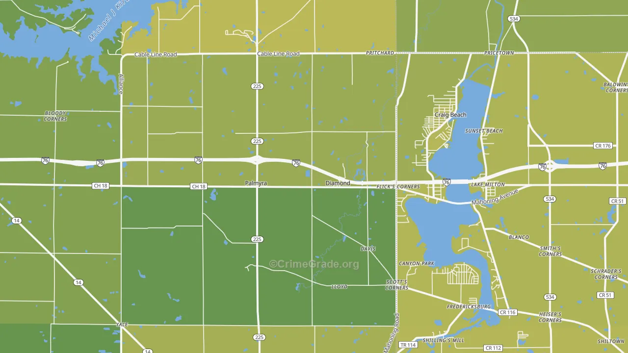 Diamond, OH Map of Vehicle Theft Rates