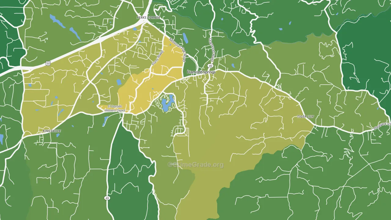 Diamond Springs, CA Map of Vehicle Theft Rates