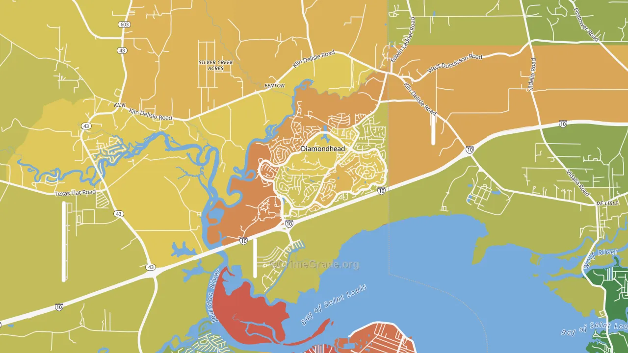 Diamondhead, MS Map of Vehicle Theft Rates