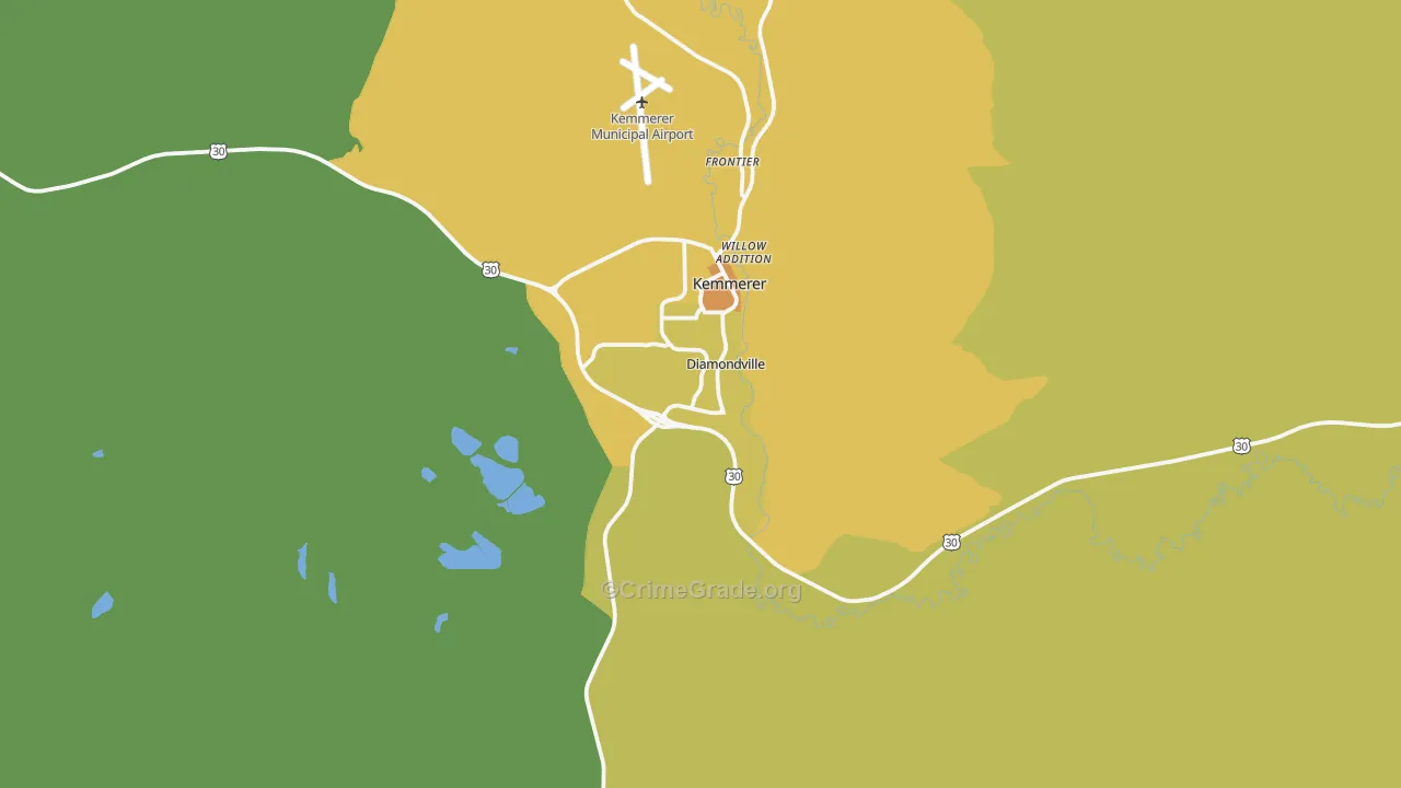 Diamondville, WY Map of Vehicle Theft Rates