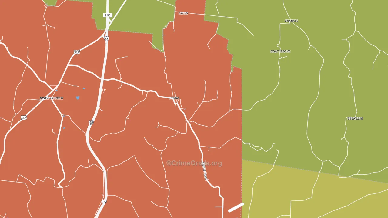 Diana, TN Map of Vehicle Theft Rates