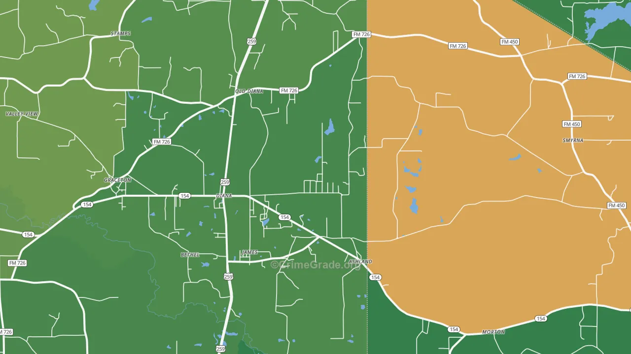 Diana, TX Map of Vehicle Theft Rates