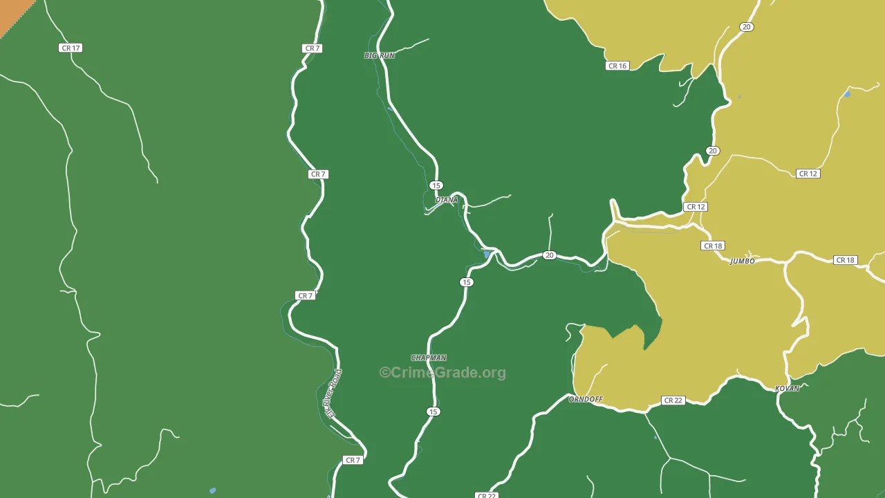 Diana, WV Map of Vehicle Theft Rates