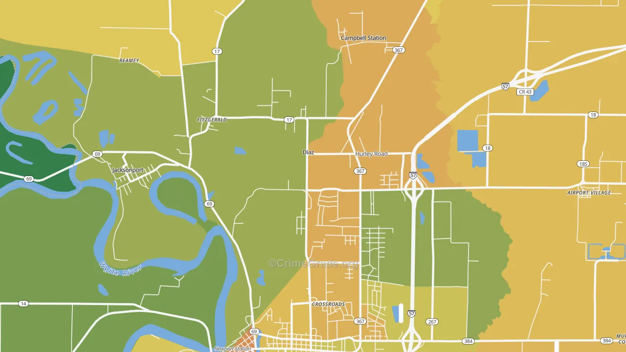 Diaz, AR Map of Vehicle Theft Rates
