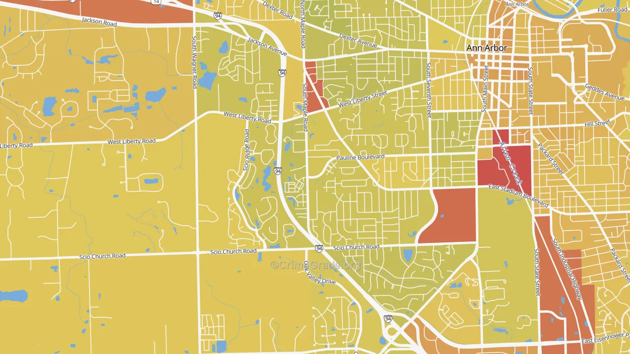Dicken, Ann Arbor, MI Map of Vehicle Theft Rates