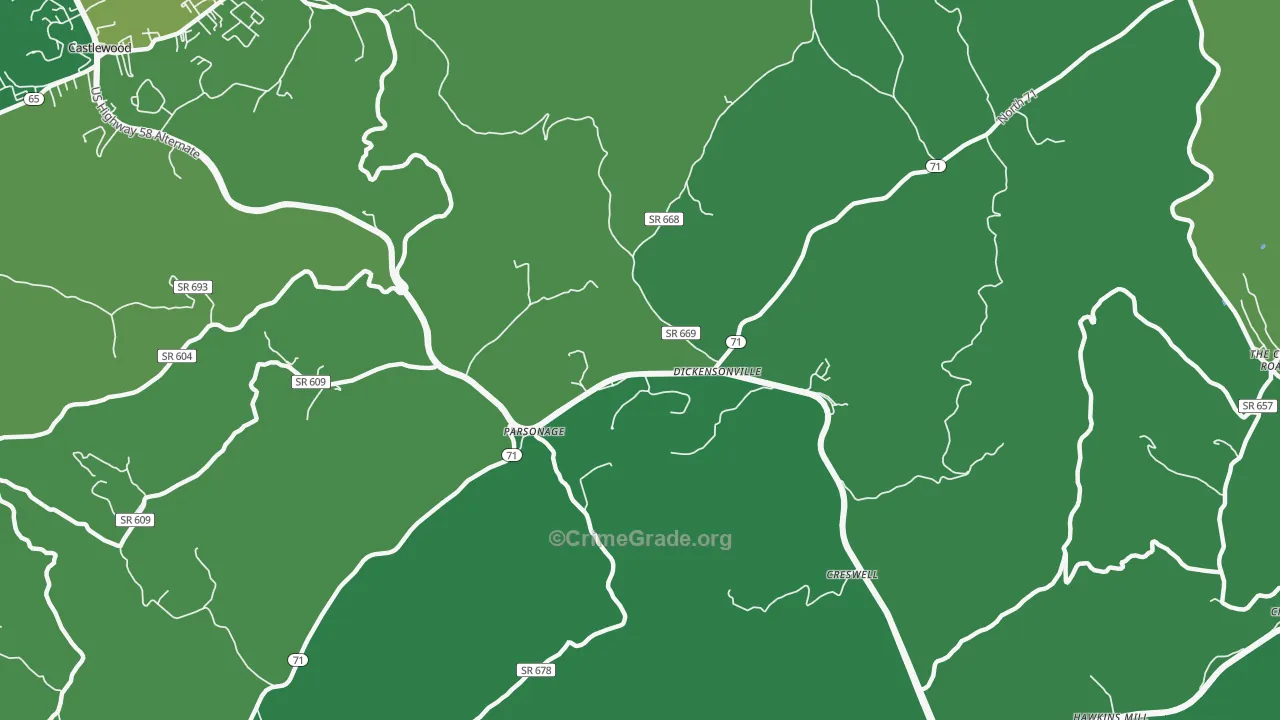 Dickensonville, VA Map of Vehicle Theft Rates