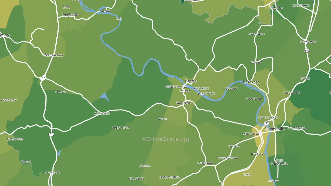 Dickerson Run, PA Map of Vehicle Theft Rates
