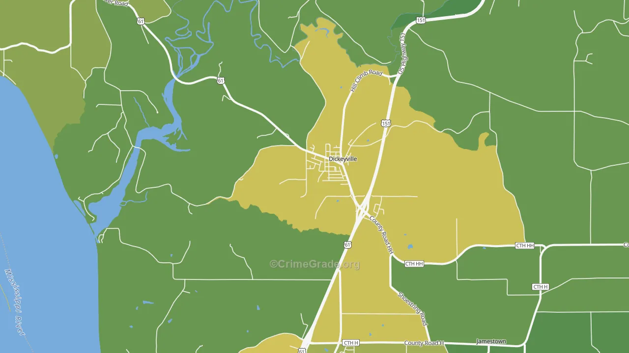 Dickeyville, WI Map of Vehicle Theft Rates