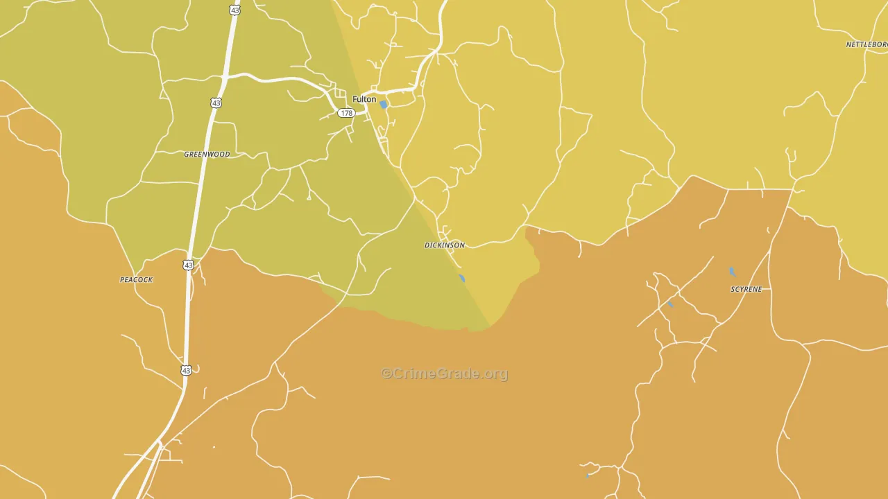 Dickinson, AL Map of Vehicle Theft Rates