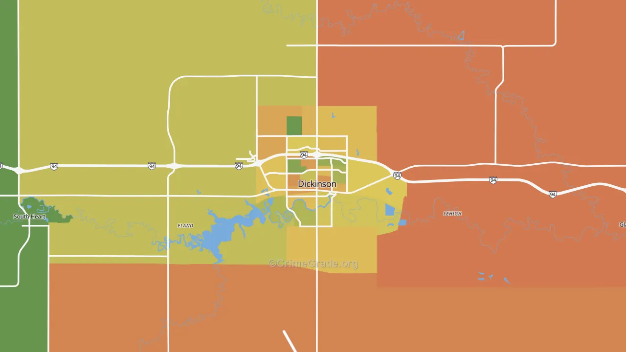 Dickinson, ND Map of Vehicle Theft Rates