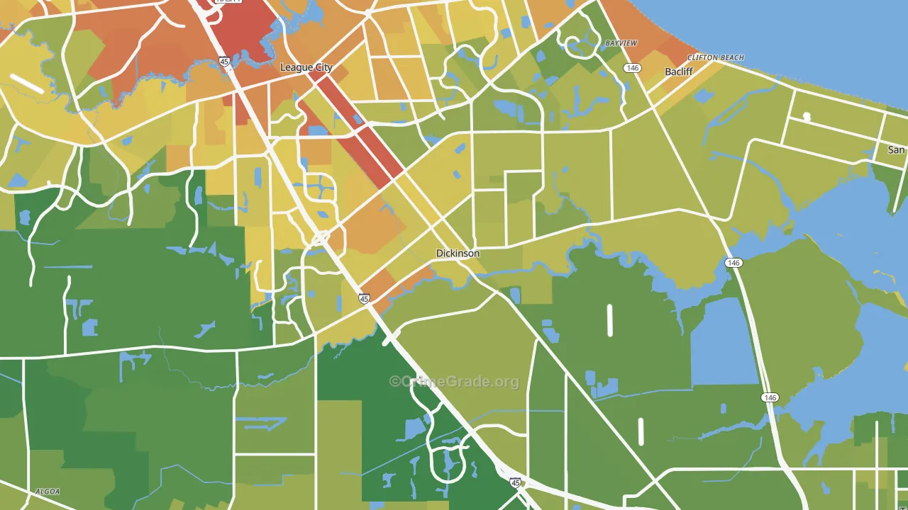Dickinson, TX Map of Vehicle Theft Rates