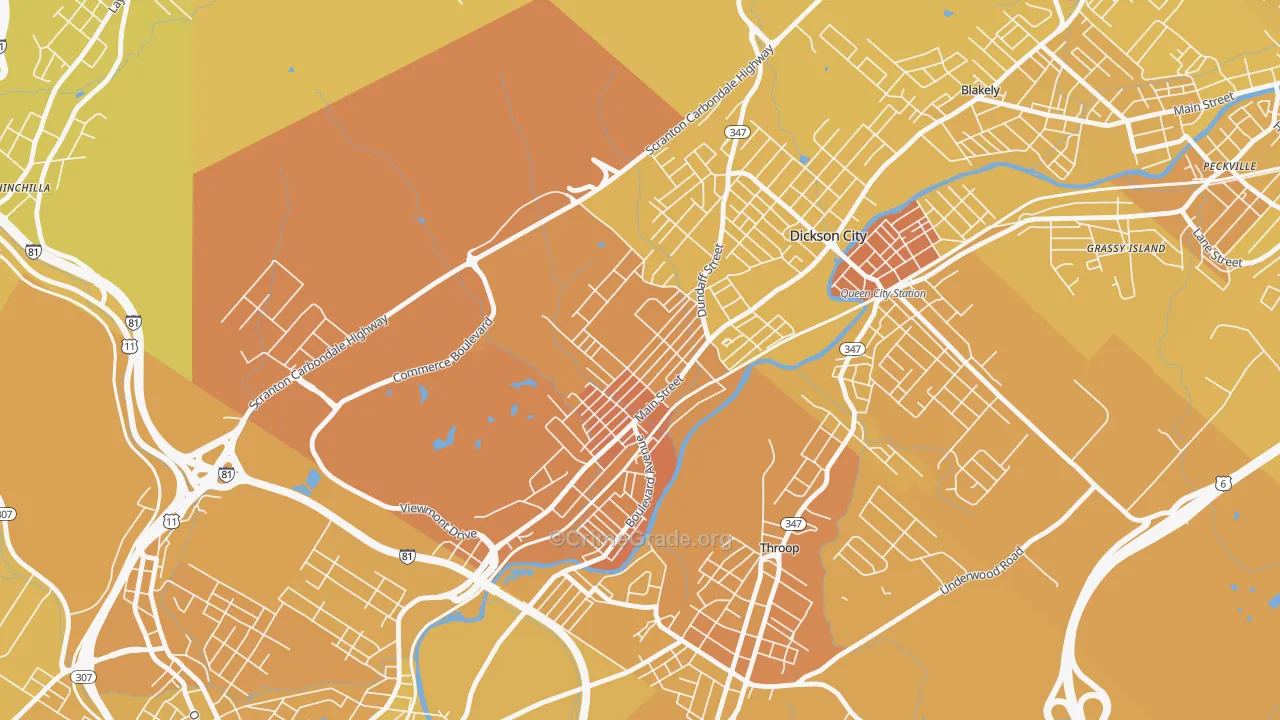 Dickson City, PA Map of Vehicle Theft Rates