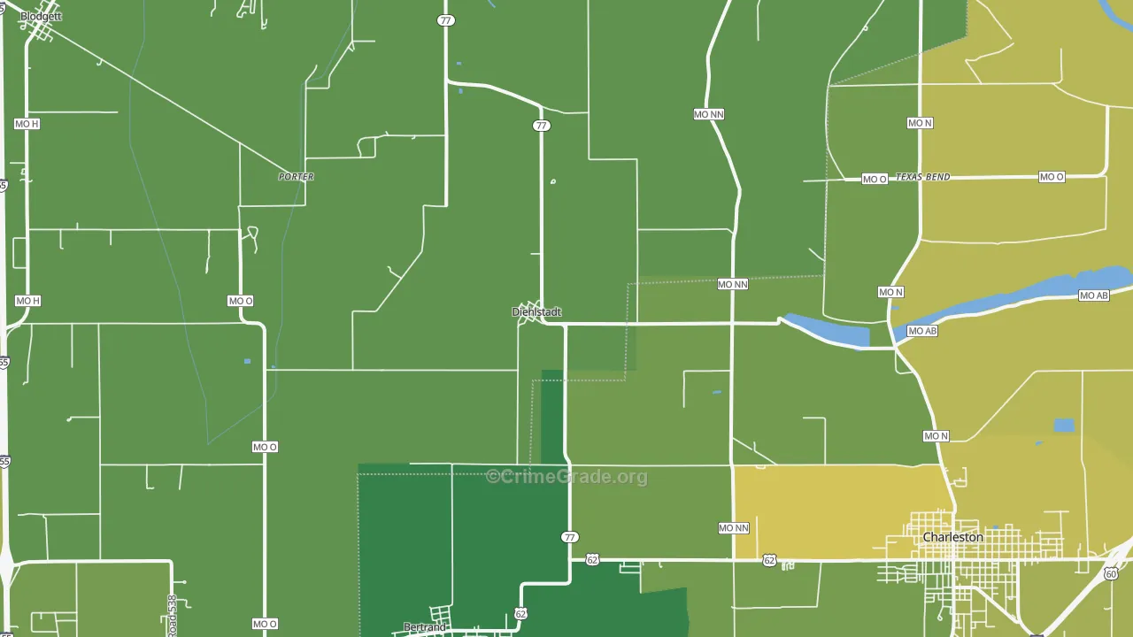 Diehlstadt, MO Map of Vehicle Theft Rates