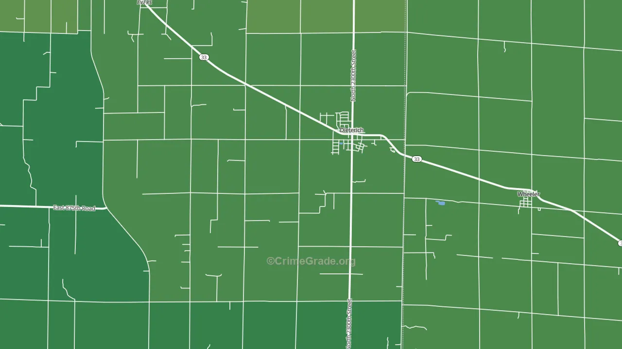Dieterich, IL Map of Vehicle Theft Rates