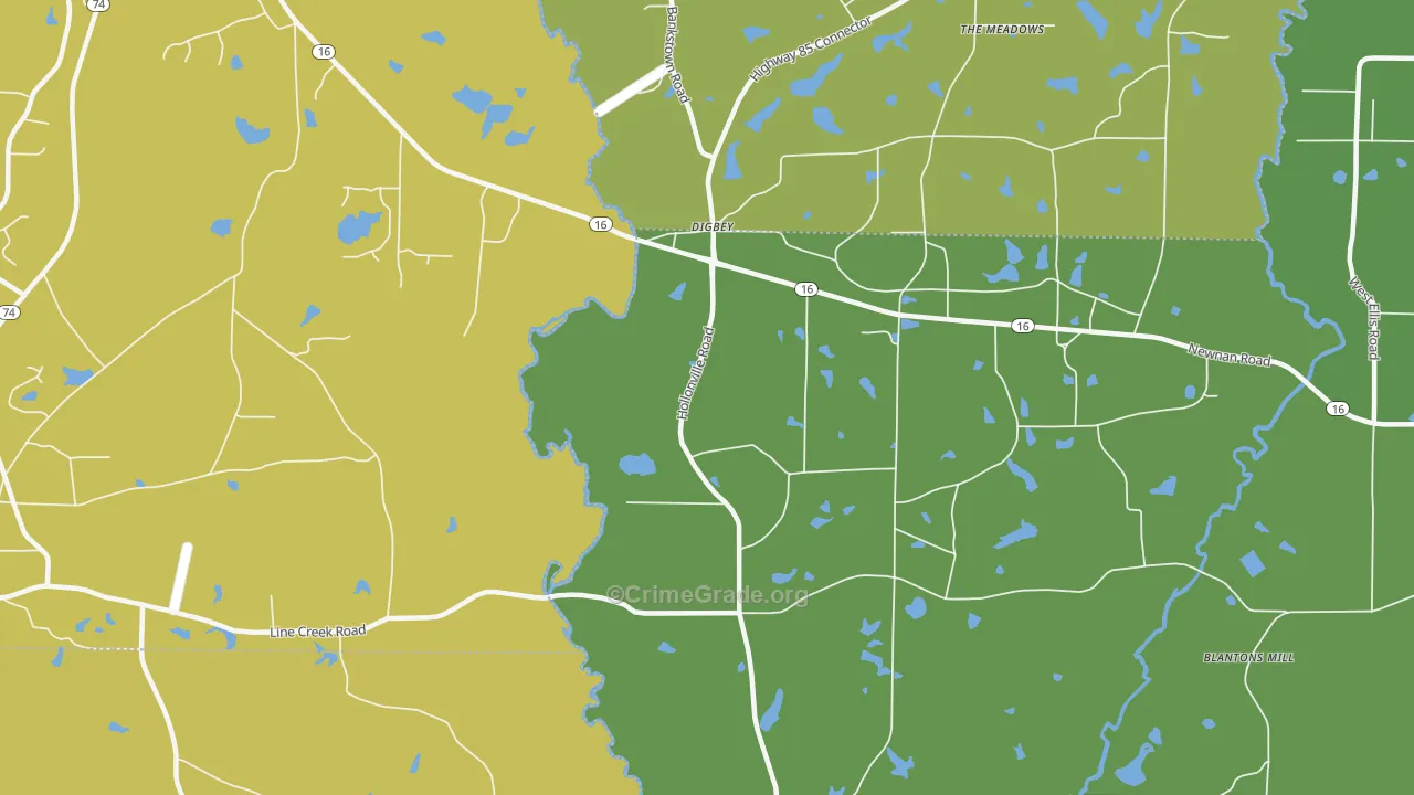 Digbey, GA Map of Vehicle Theft Rates