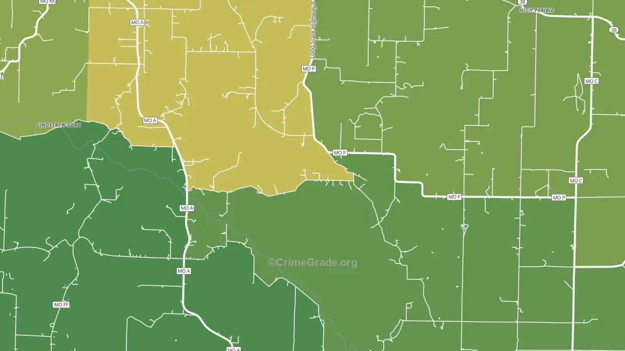 Diggins, MO Map of Vehicle Theft Rates