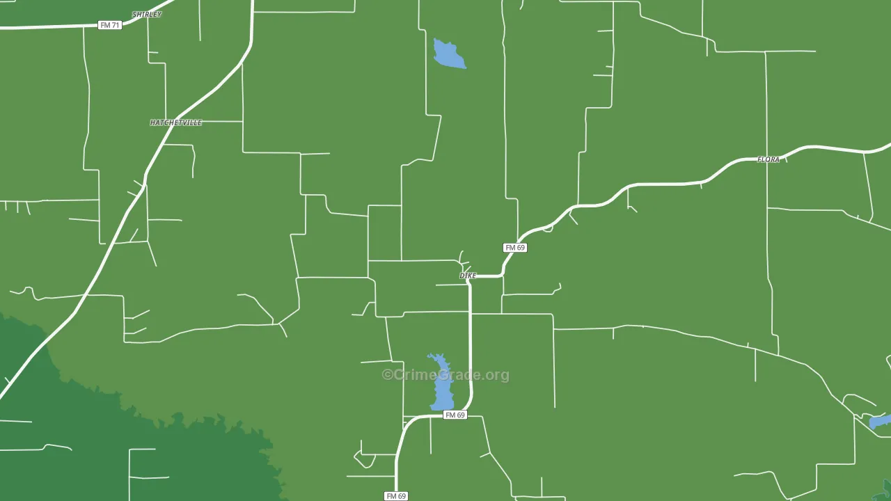 Dike, TX Map of Vehicle Theft Rates
