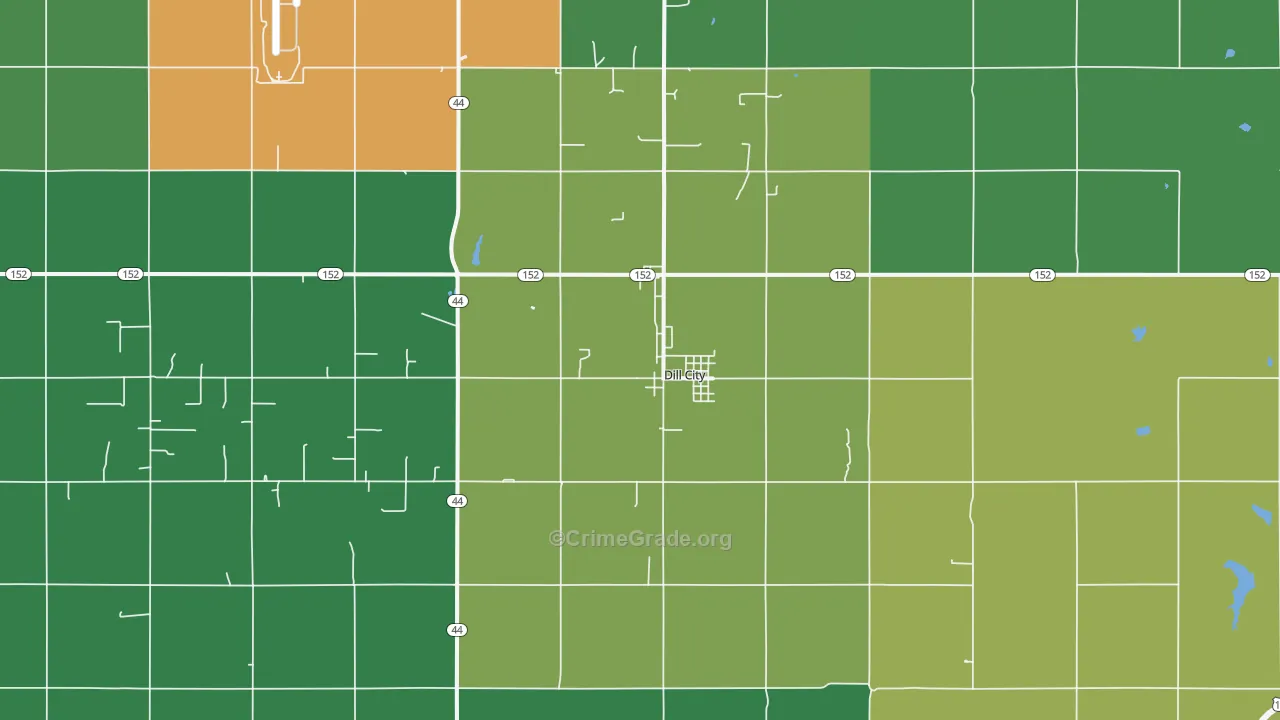 Dill City, OK Map of Vehicle Theft Rates