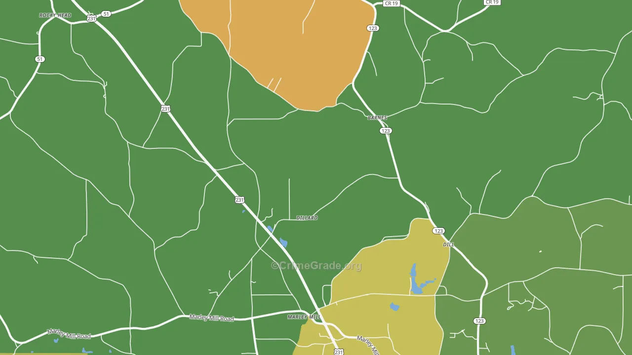 Dillard, AL Map of Vehicle Theft Rates