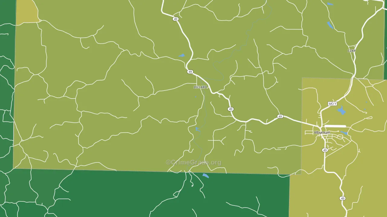 Dillard, MO Map of Vehicle Theft Rates