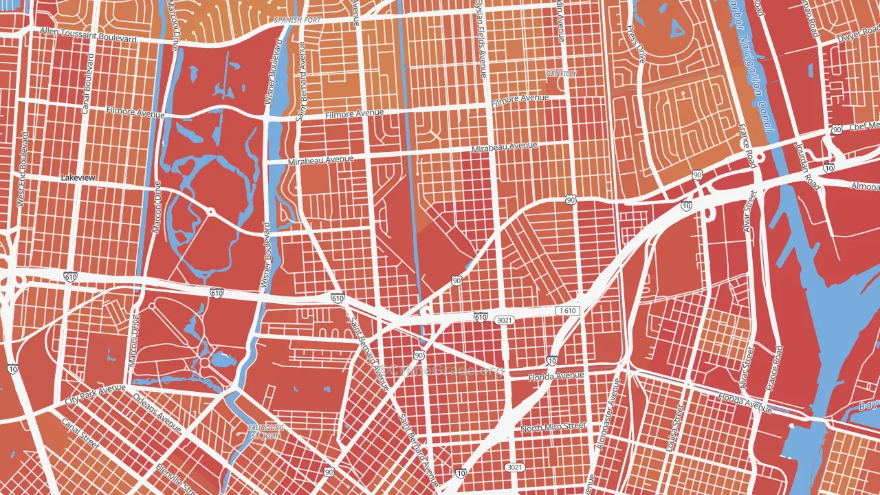 Dillard, New Orleans, LA Map of Vehicle Theft Rates