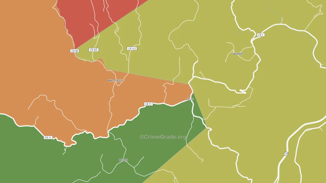 Dille, WV Map of Vehicle Theft Rates