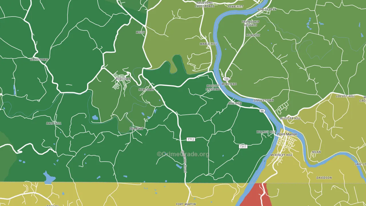 Dilliner, PA Map of Vehicle Theft Rates