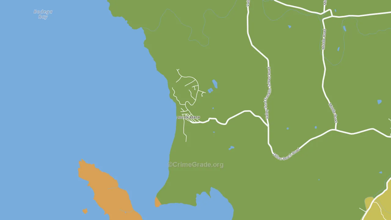 Dillon Beach, CA Map of Vehicle Theft Rates
