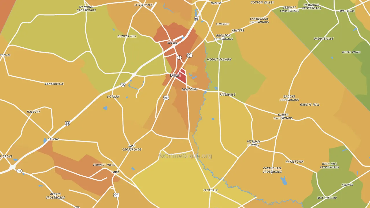 Dillon County, SC Map of Vehicle Theft Rates