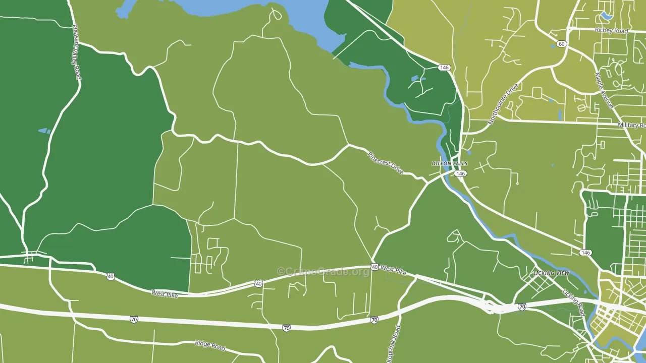 Dillon Falls, OH Map of Vehicle Theft Rates