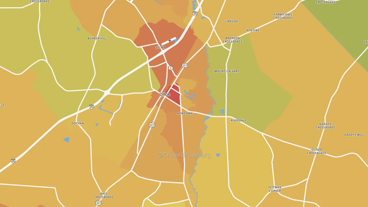Dillon, SC Map of Vehicle Theft Rates