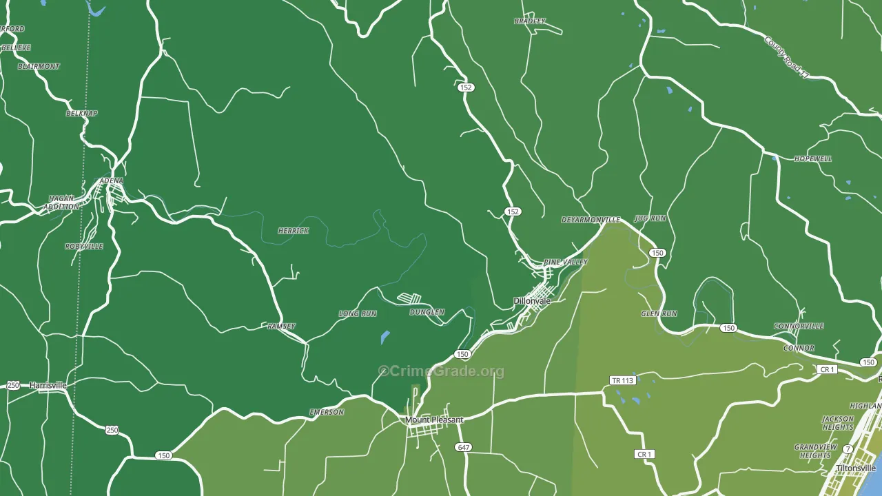 Dillonvale, OH Map of Vehicle Theft Rates