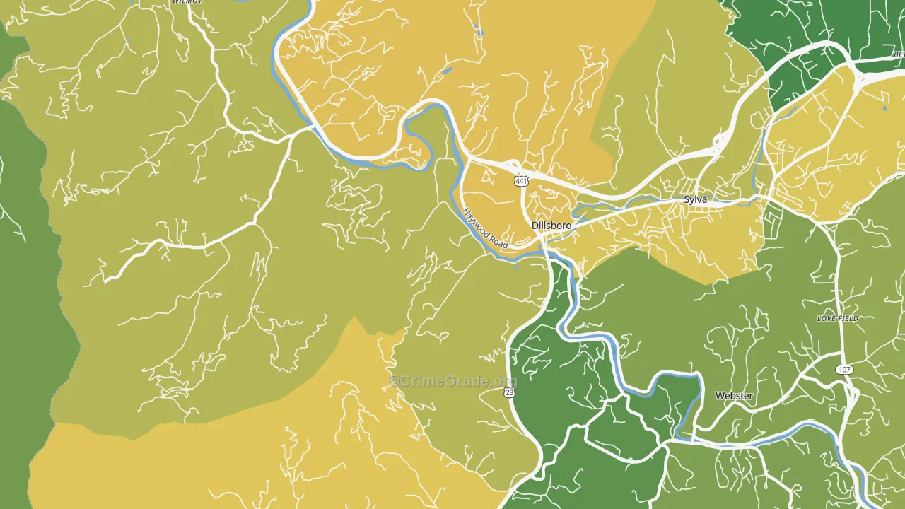 Dillsboro, NC Map of Vehicle Theft Rates