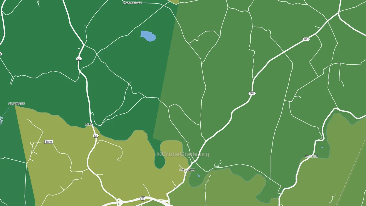 Dilltown, PA Map of Vehicle Theft Rates