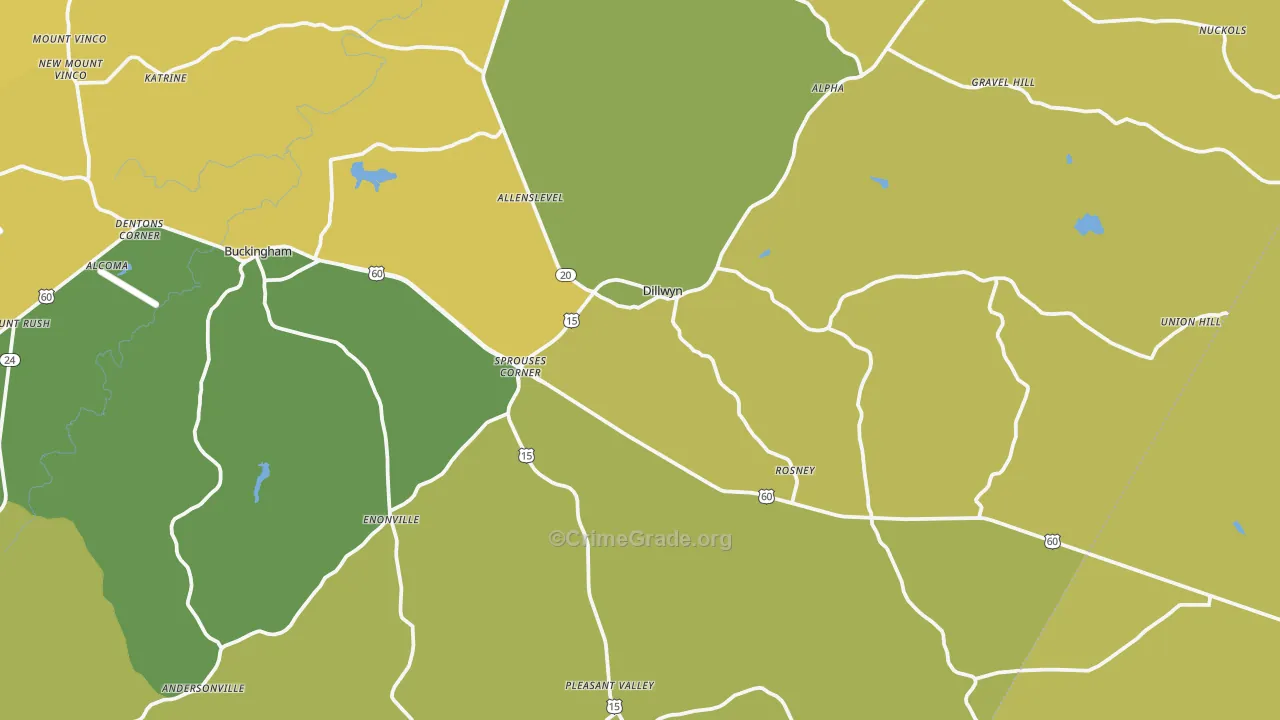 Dillwyn, VA Map of Vehicle Theft Rates