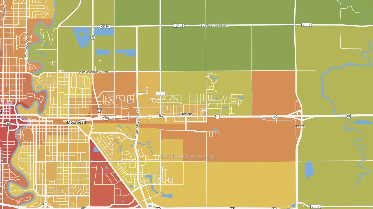 Dilworth, MN Map of Vehicle Theft Rates
