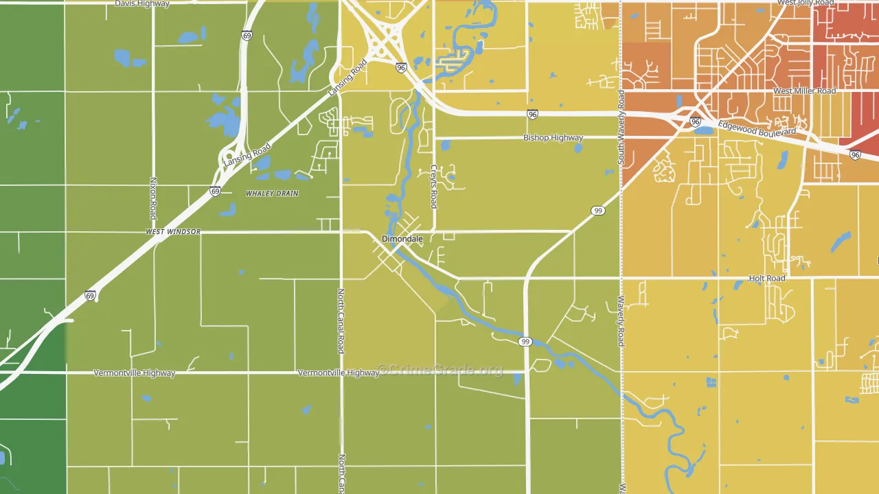 Dimondale, MI Map of Vehicle Theft Rates