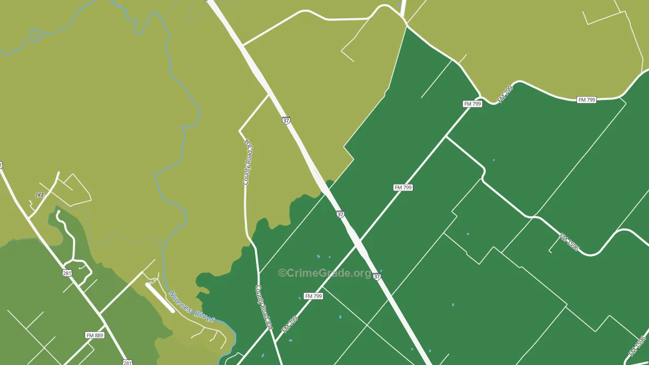 Dinero, TX Map of Vehicle Theft Rates