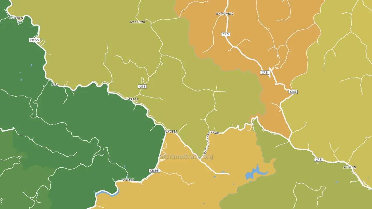 Dingess, WV Map of Vehicle Theft Rates