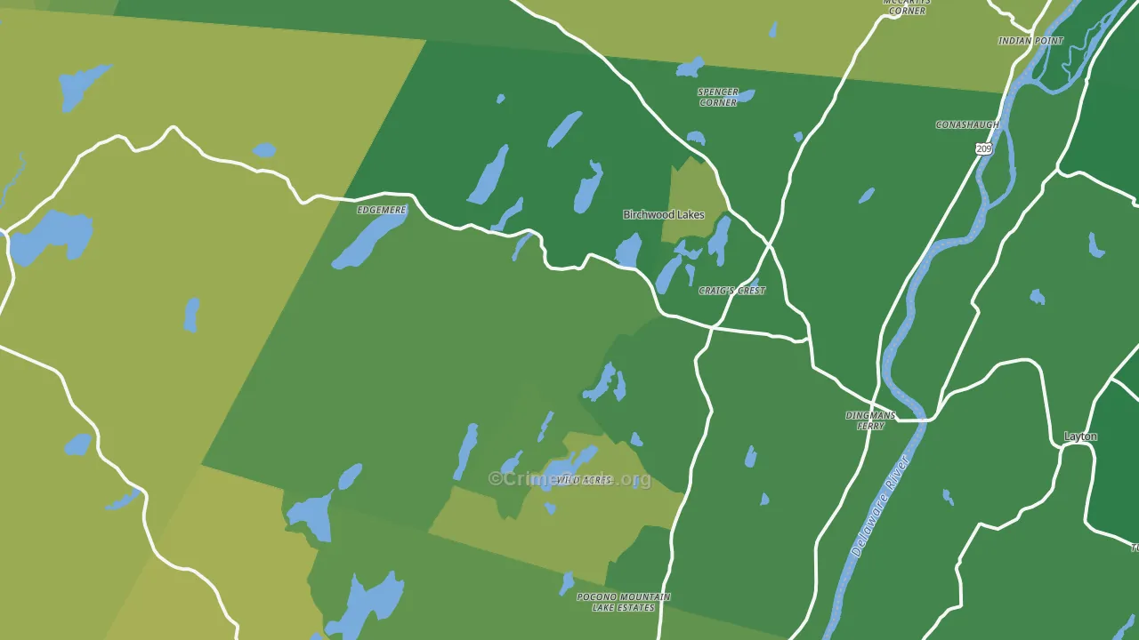Dingmans Ferry, PA Map of Vehicle Theft Rates