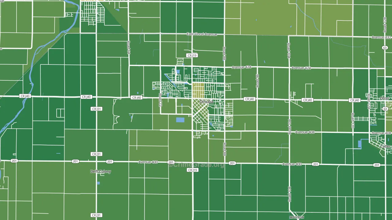 Dinuba, CA Map of Vehicle Theft Rates