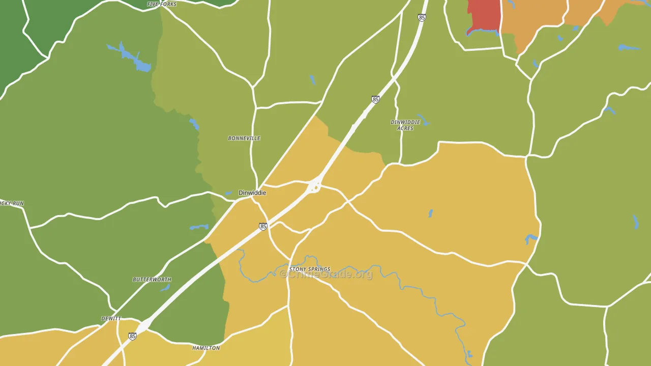 Dinwiddie, VA Map of Vehicle Theft Rates