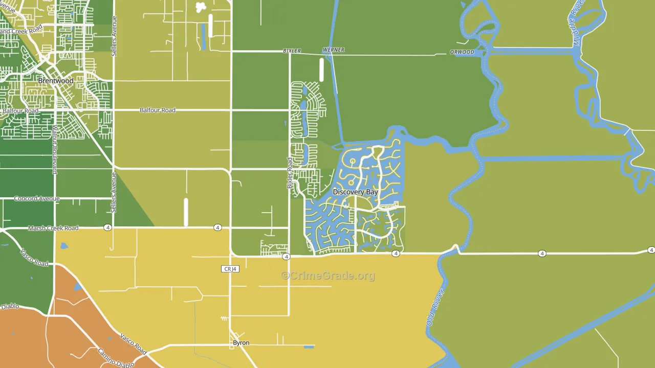 Discovery Bay, CA Map of Vehicle Theft Rates