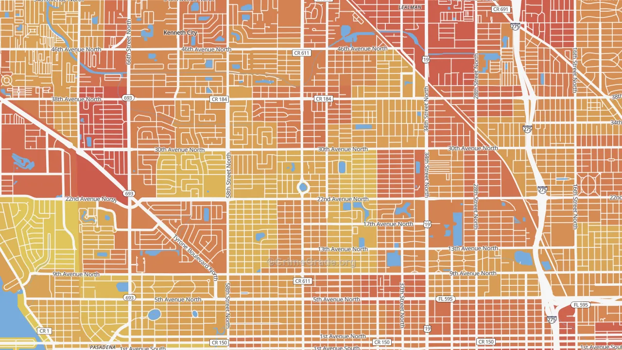 Disston Heights, St. Petersburg, FL Map of Vehicle Theft Rates