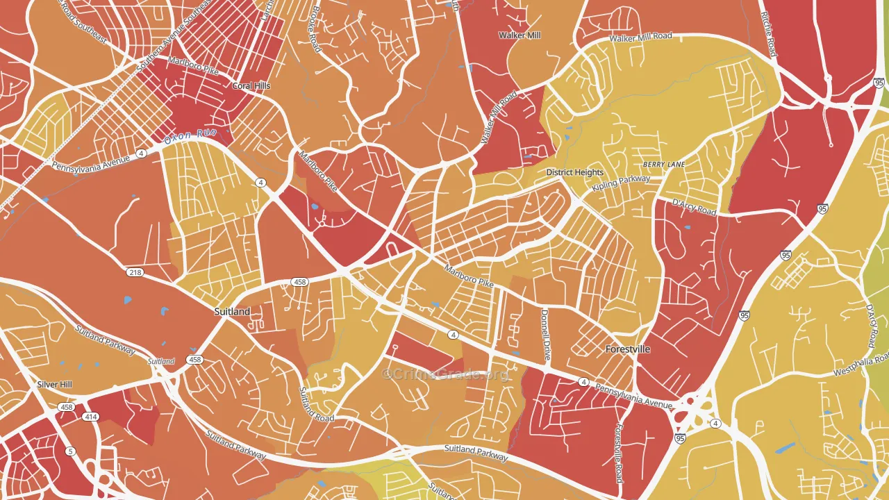 District Heights, MD Map of Vehicle Theft Rates