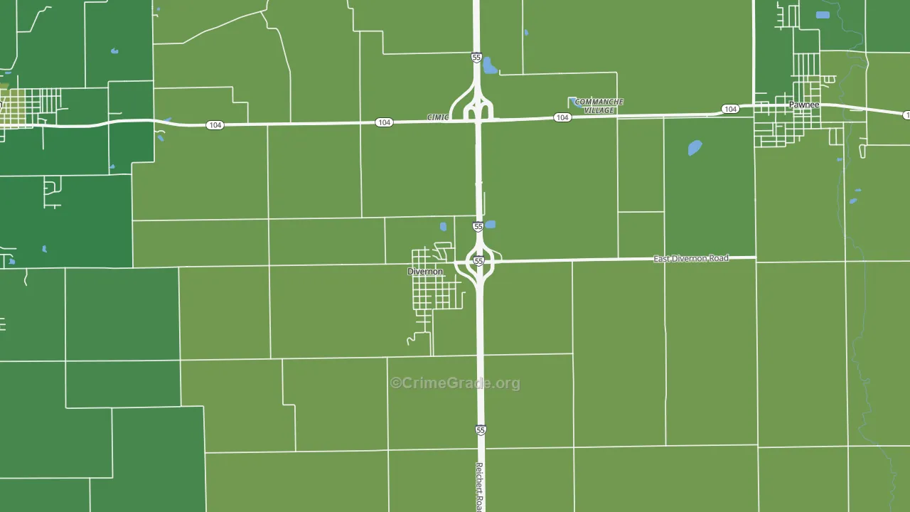 Divernon, IL Map of Vehicle Theft Rates