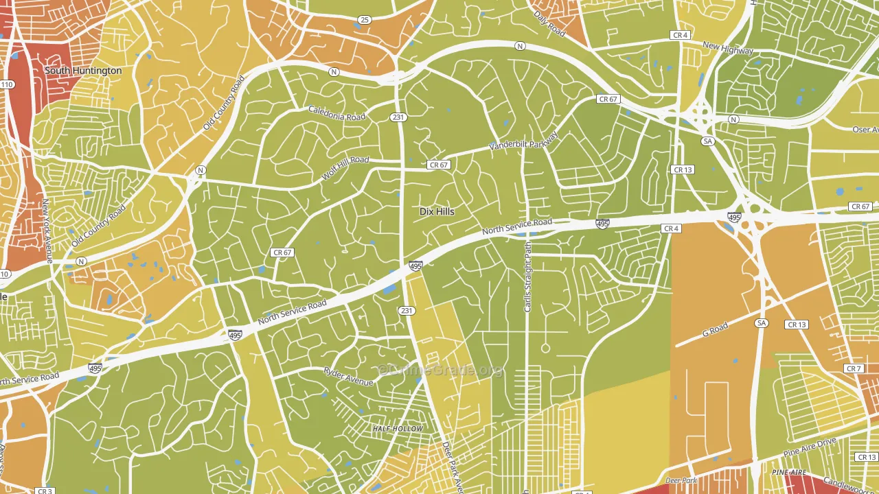 Dix Hills, NY Map of Vehicle Theft Rates