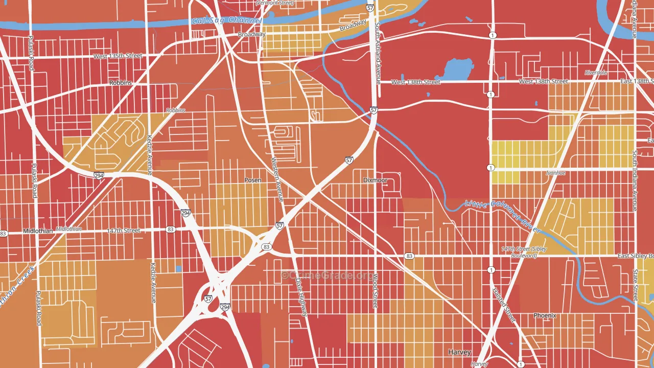 Dixmoor, IL Map of Vehicle Theft Rates