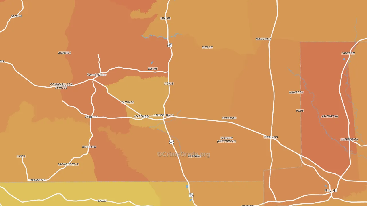 Dixons Mills, AL Map of Vehicle Theft Rates