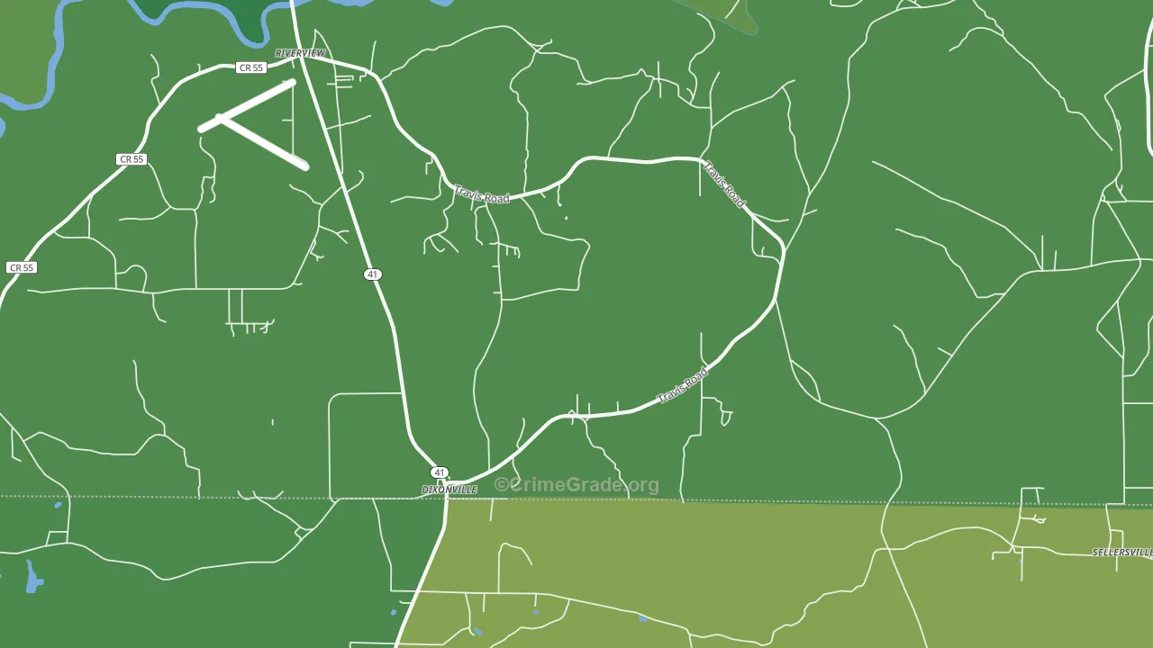 Dixonville, AL Map of Vehicle Theft Rates